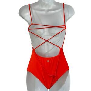 Speedo Orange Persimmon Lucia Square Neck One Piece Swimsuit size XS NEW Tags